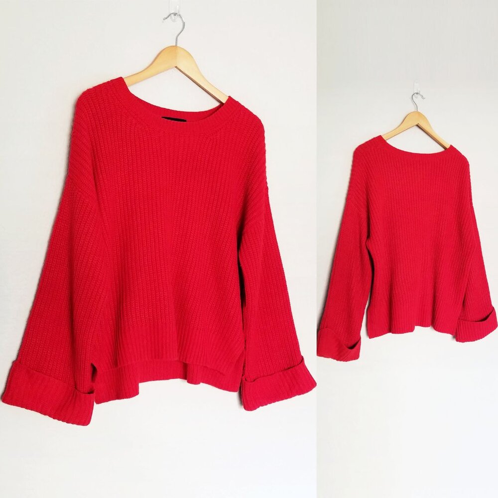 Sanctuary Red Crewneck Wide Cuffed Long Sleeves Pullover Sweater Jumper Size M